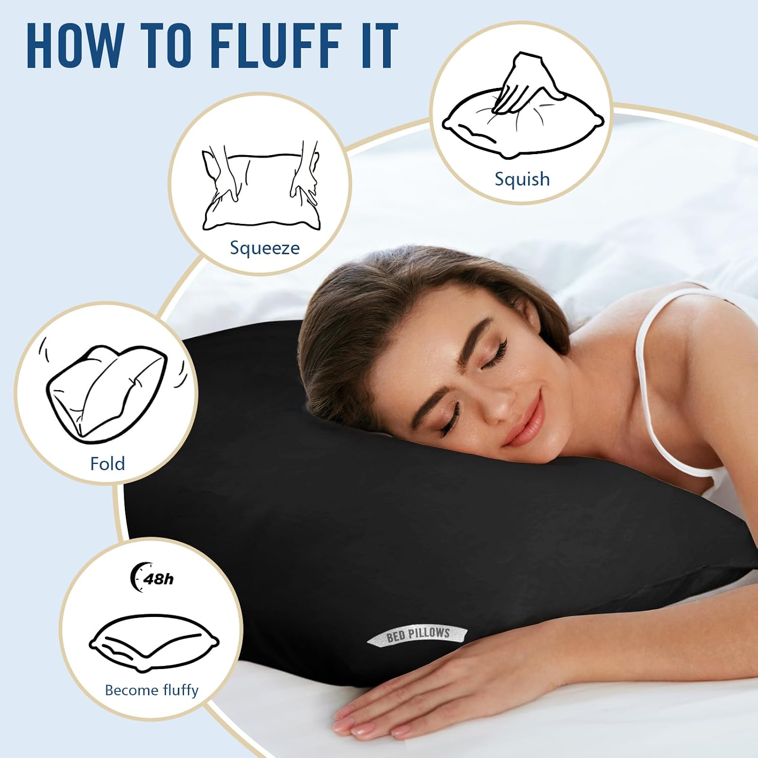 Thumbnail 5 de Piwaal Bed Pillows for Sleeping (2-Pack) — Standard Size Down-Alternative Pillows for Back, Stomach & Side Sleepers, Grey