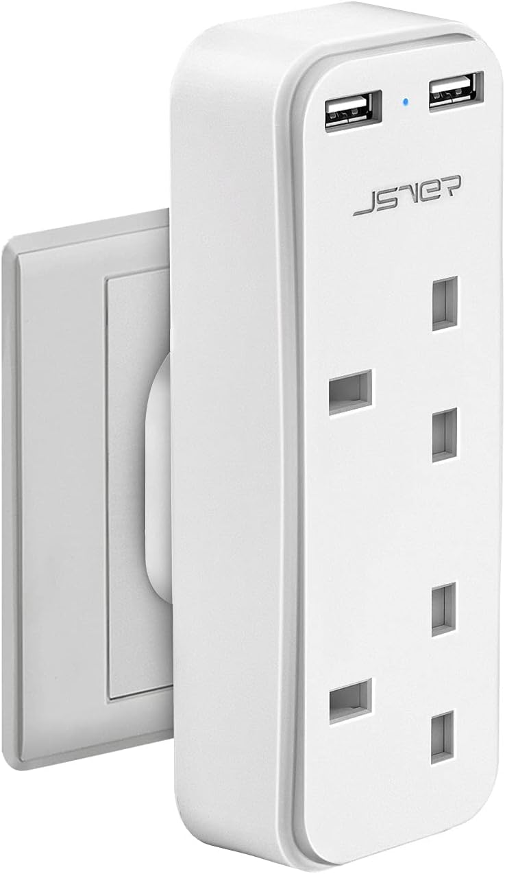 Detalle de JSVER Mini Double Plug Adaptor with 2 USB 2.4A