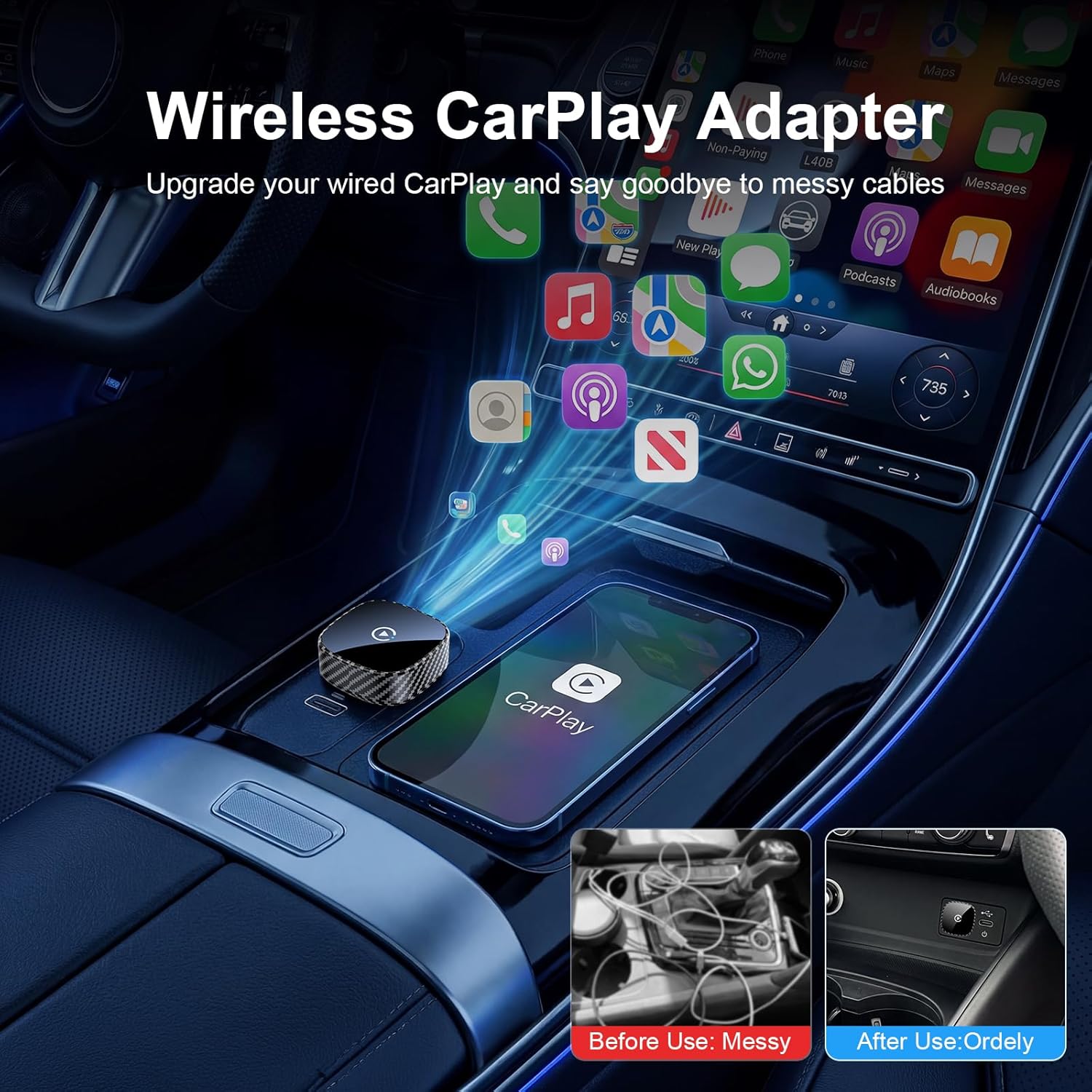 Thumbnail 2 de Wireless CarPlay Adapter for Apple iPhone & Android Auto (2026 Upgrade) — Bluetooth & Wi‑Fi Plug & Play, Black
