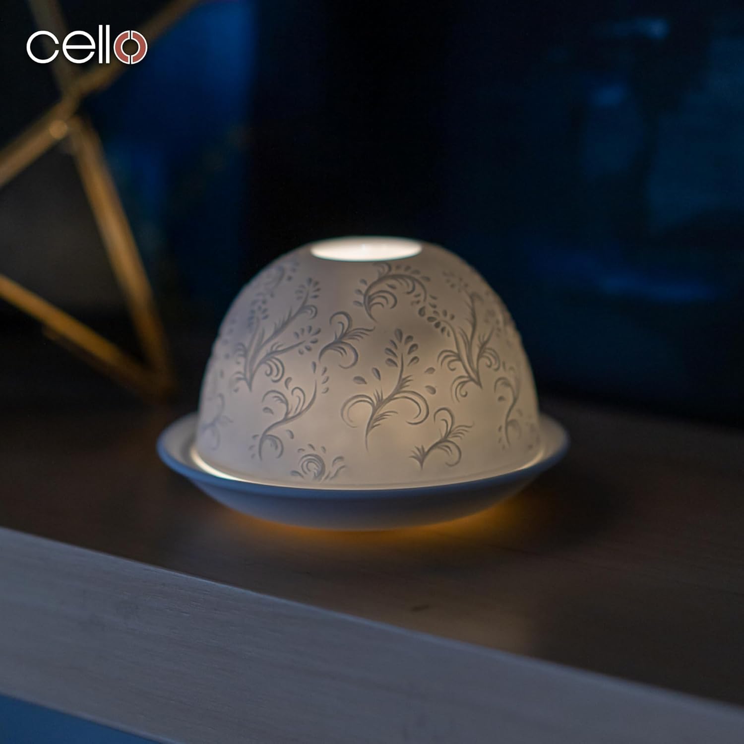 Thumbnail 5 de Cello Porcelain Tealight Holder Dome with Swirl Pattern 3D Projection