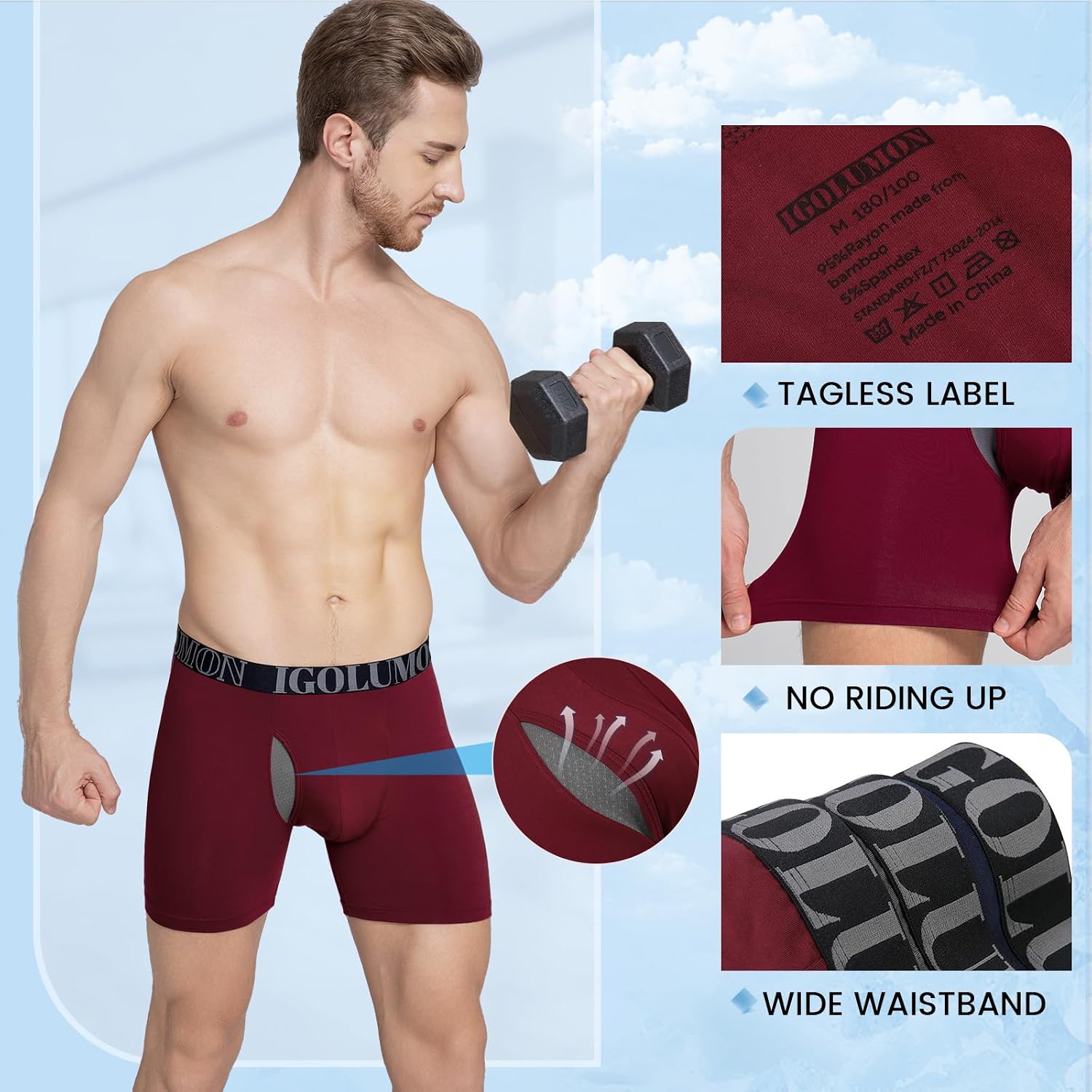 Detalle de IGOLUMON Bamboo men’s boxers shorts multipack with fly (95% bamboo rayon)