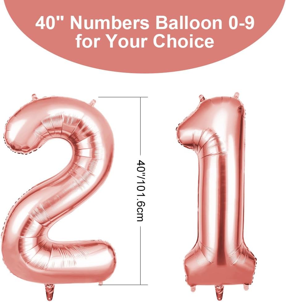 Thumbnail 1 de OFFCUP 40 Inch Number 21 Balloon – Large Rose Gold Foil Balloons (2-Pack)