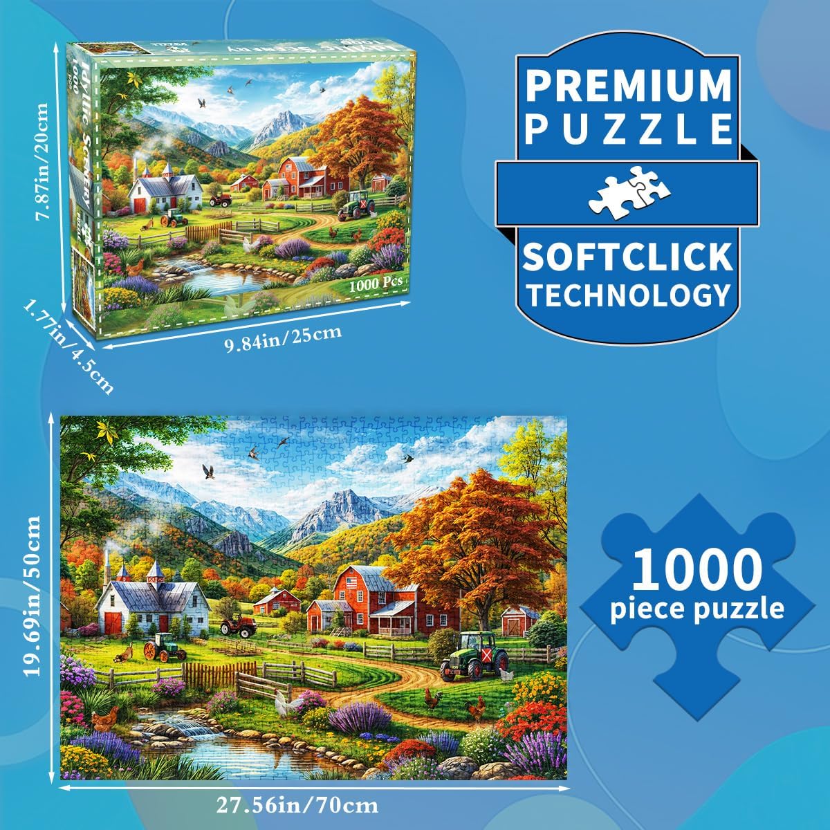 Thumbnail 1 de HUADADA 1000-Piece Country Life Jigsaw Puzzle for Adults