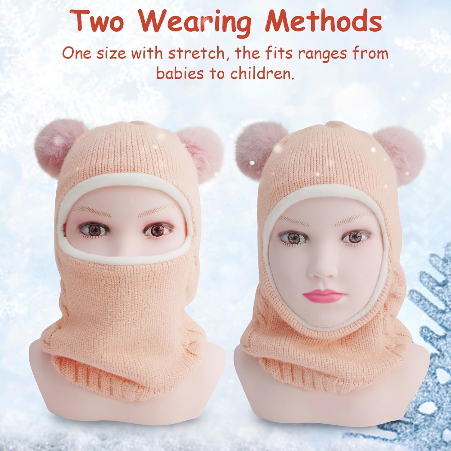 Detalle 2 de DRESHOW Kids Winter Warm Hat Scarf (1–6 Years) – Earflap Beanie Hood with Pom Pom & Windproof Coverage
