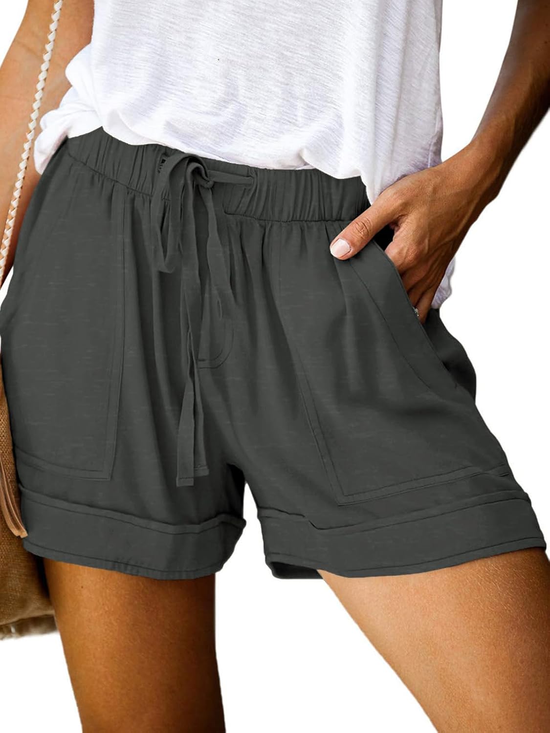 Detalle 2 de Cicy Bell Damen Shorts Kordelzug Stretch Hotpants – Weite Passform mit 4 Taschen
