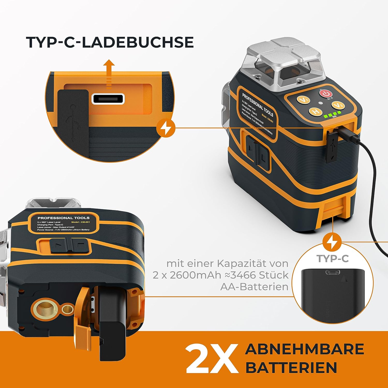 Thumbnail 2 de CIGMAN CM-801 Kreuzlinienlaser – 3 x 360° grün, selbstnivellierend, mit Dual-Batterien und Fernbedienung