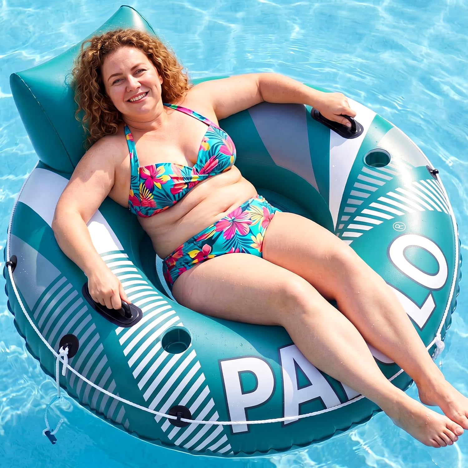 PAFOLO 53" Heavy Duty River Tube for Adults with Mesh Seat, Headrest, Grab Rope and Cup Holders