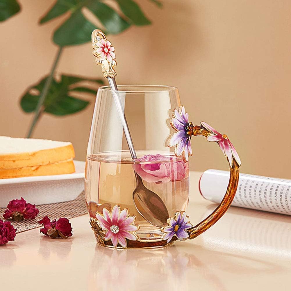 Detalle de Luka Tech Enamel Flower Coffee Mug with Steel Spoon ⚡