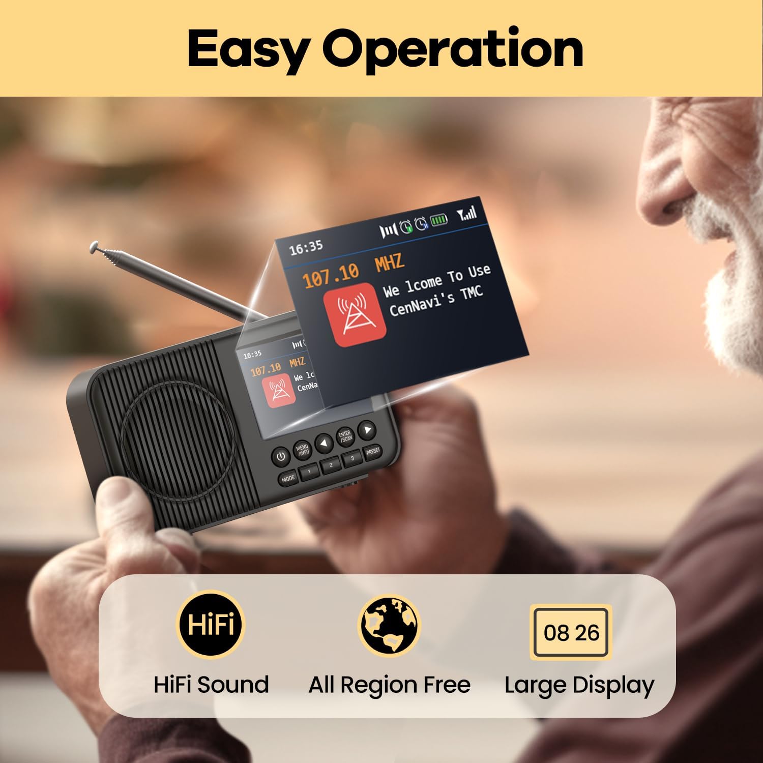 Thumbnail 6 de Arafuna Radio Portatile DAB con schermo LCD da 2,4”, Bluetooth, FM e doppia sveglia