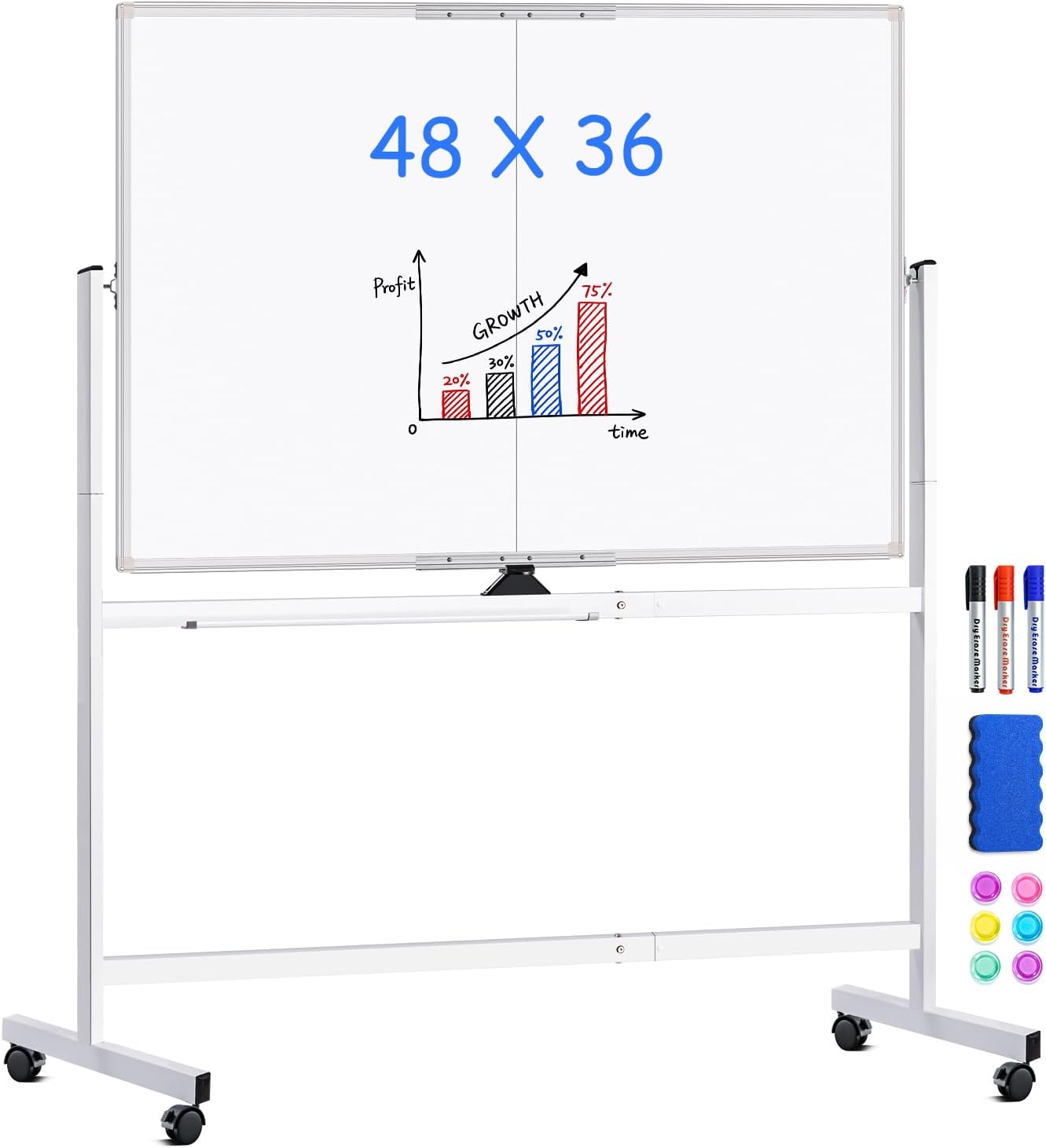 Detalle de maxtek 48 x 36 in Rolling Magnetic Whiteboard, Double-Sided and Wheeled