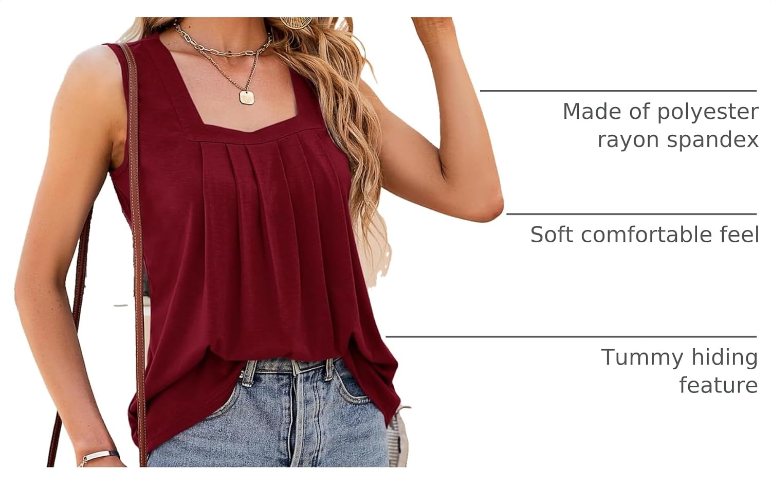 Thumbnail 3 de KTILG Summer Sleeveless Square Neck Pleated Tunic Tank Top for Women