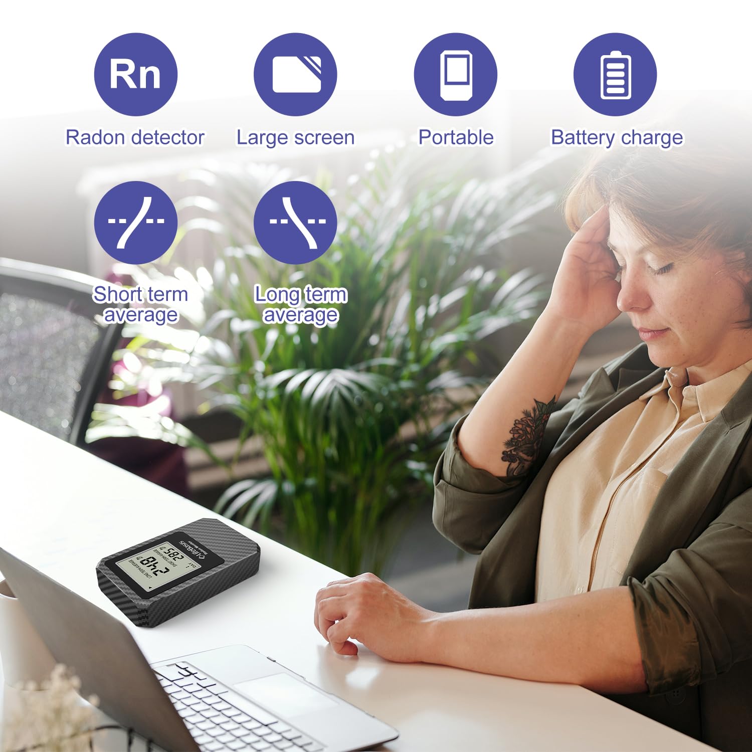 Detalle de LifeBasis Portable Radon Detector with Large Display and Bq/m³ Readings