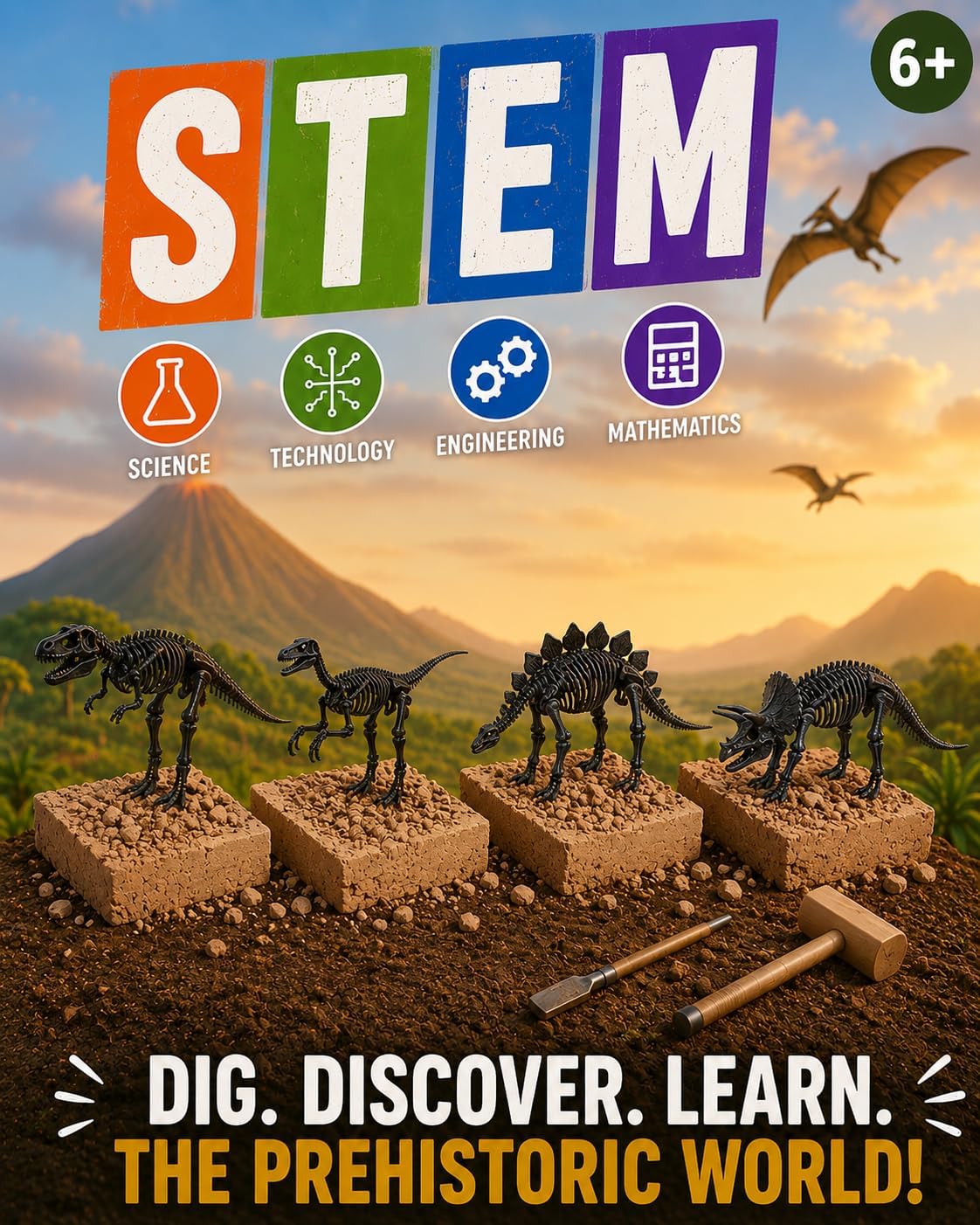 Detalle de Science4you 80000516 – zestaw do wykopalisk 4 w 1, 4 dinozaury