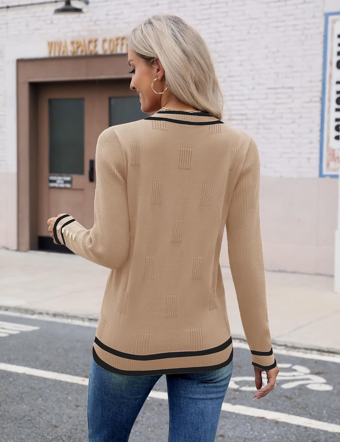 Thumbnail 4 de Zeagoo V Neck Ribbed Knit Sweater Tops