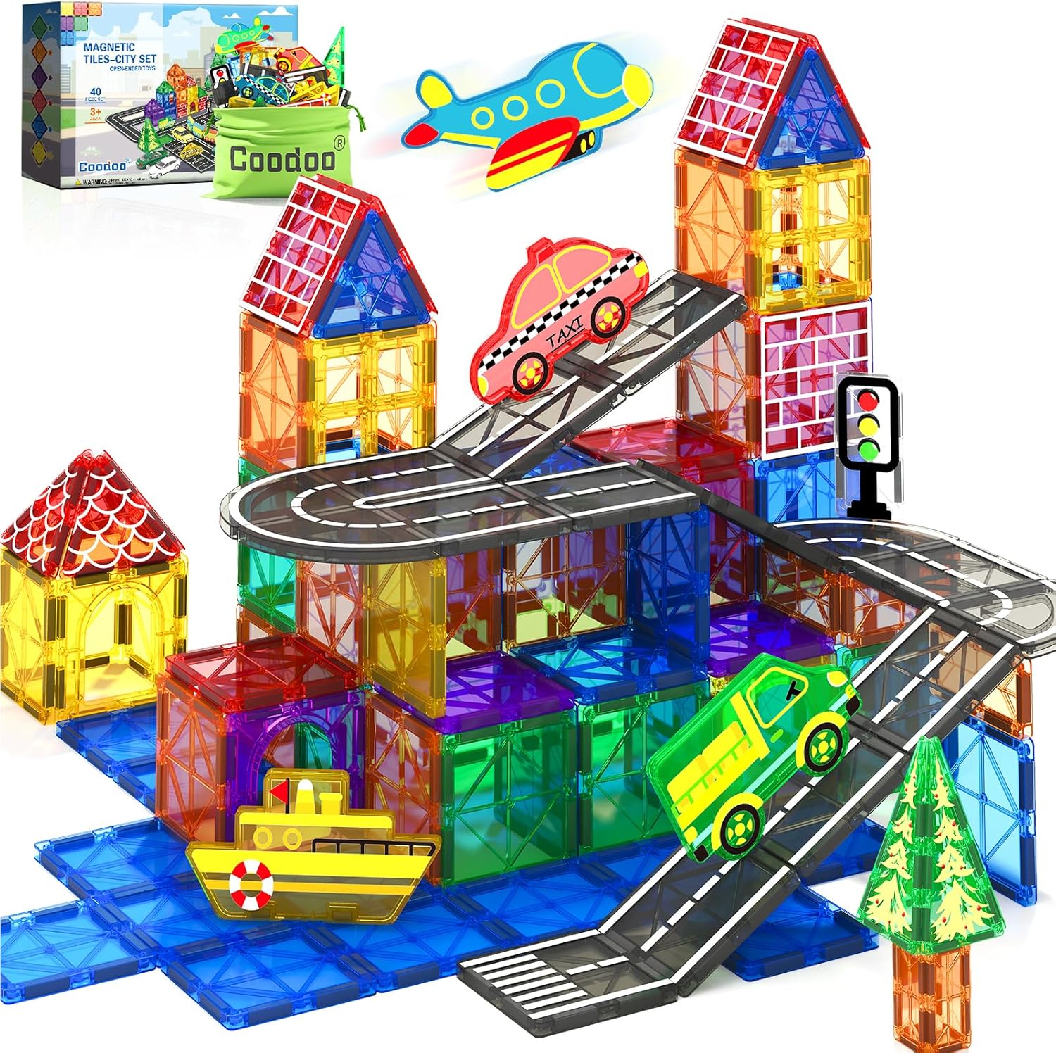 Detalle de Coodoo Magnetic Tiles City Road Set – Creative City-Building for Ages 3–5