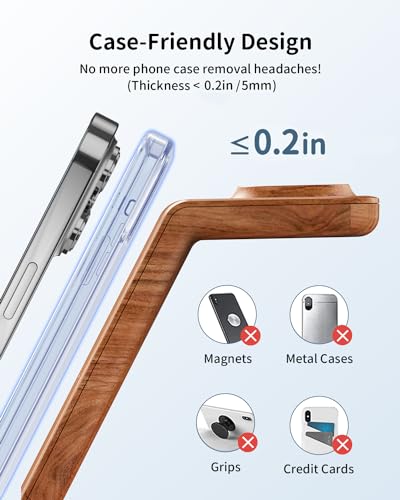 Detalle de GEEKERA Station de Charge 3 en 1 pour Apple – Bois, induction rapide pour iPhone, Apple Watch et AirPods