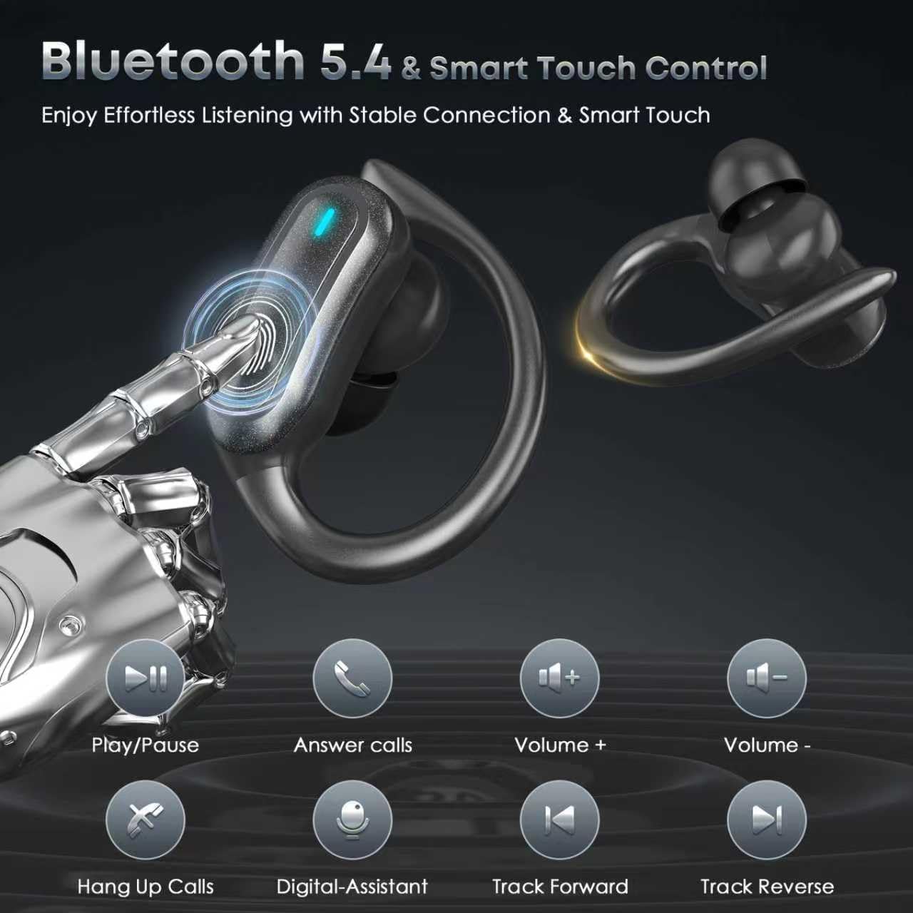Thumbnail 4 de TRAUSI Wireless Earbuds (Bluetooth 5.3) with Noise Cancelling Mic, IPX7 for Workout & Running – Black
