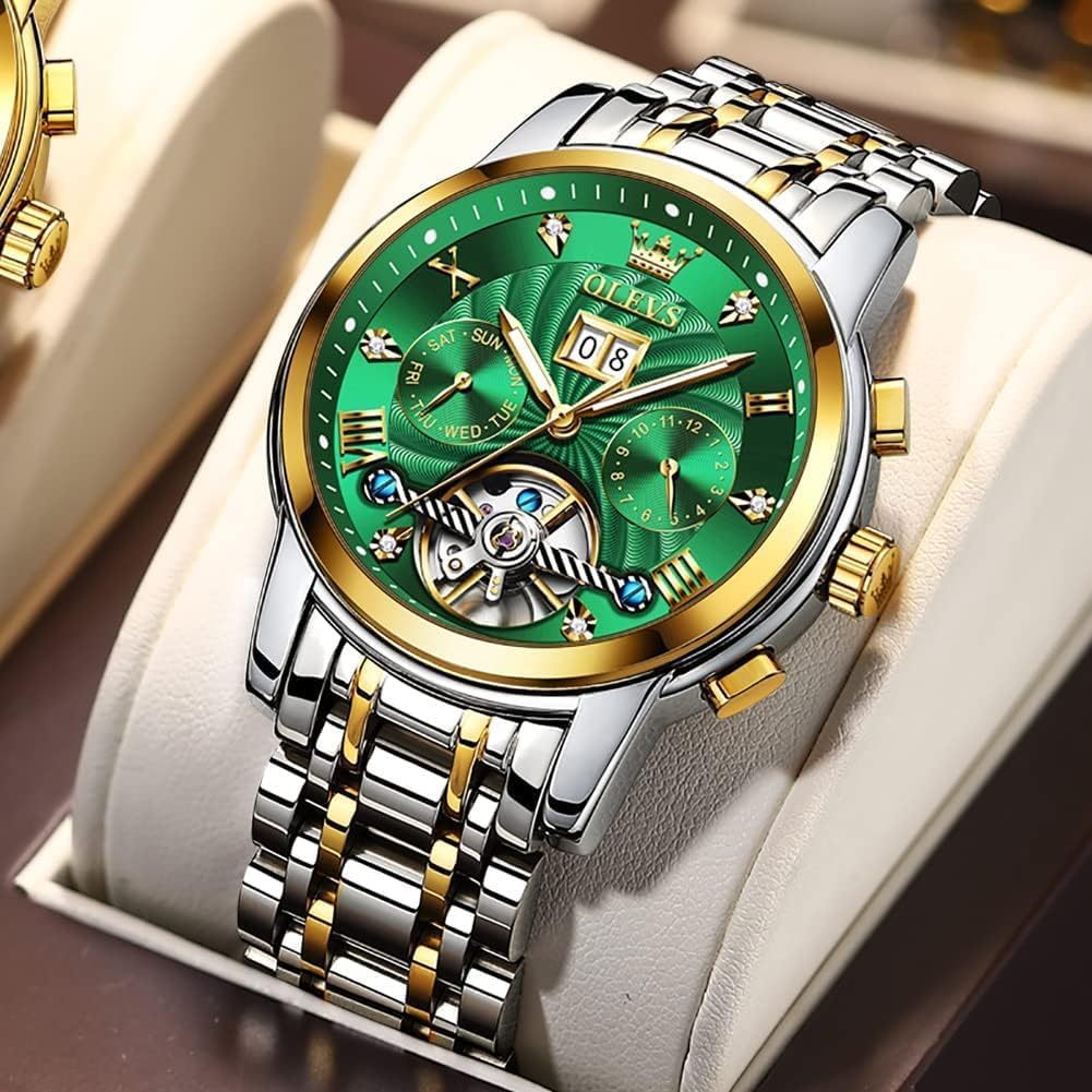 Detalle de OUPINKE Herren-Automatik-Skelettuhr mit Tourbillon, Diamanten, Saphirglas und Edelstahlband