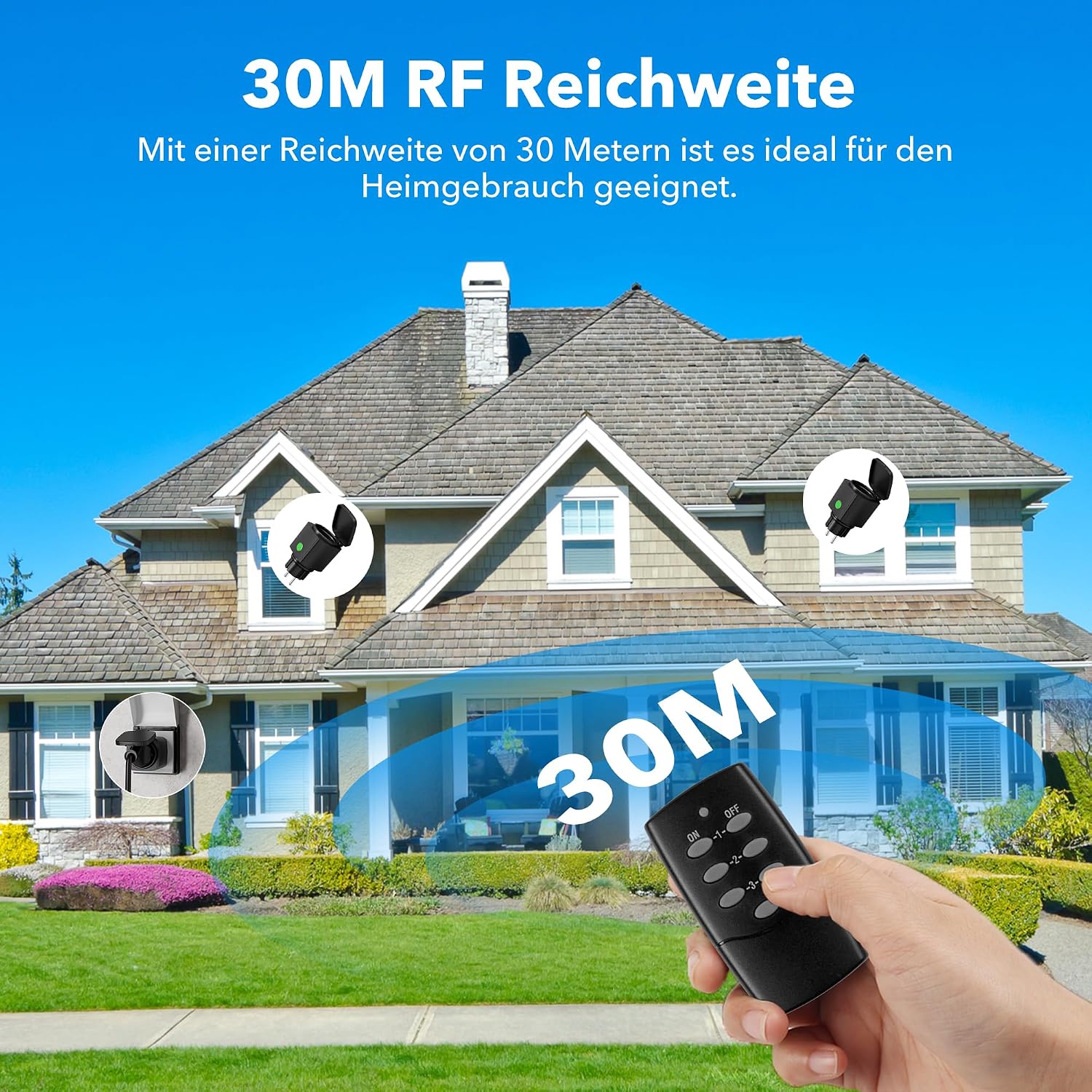 Thumbnail 2 de HBN Funksteckdosen-Set mit Fernbedienung für außen (IP44) – 2er Set, 3.680 W, schwarz