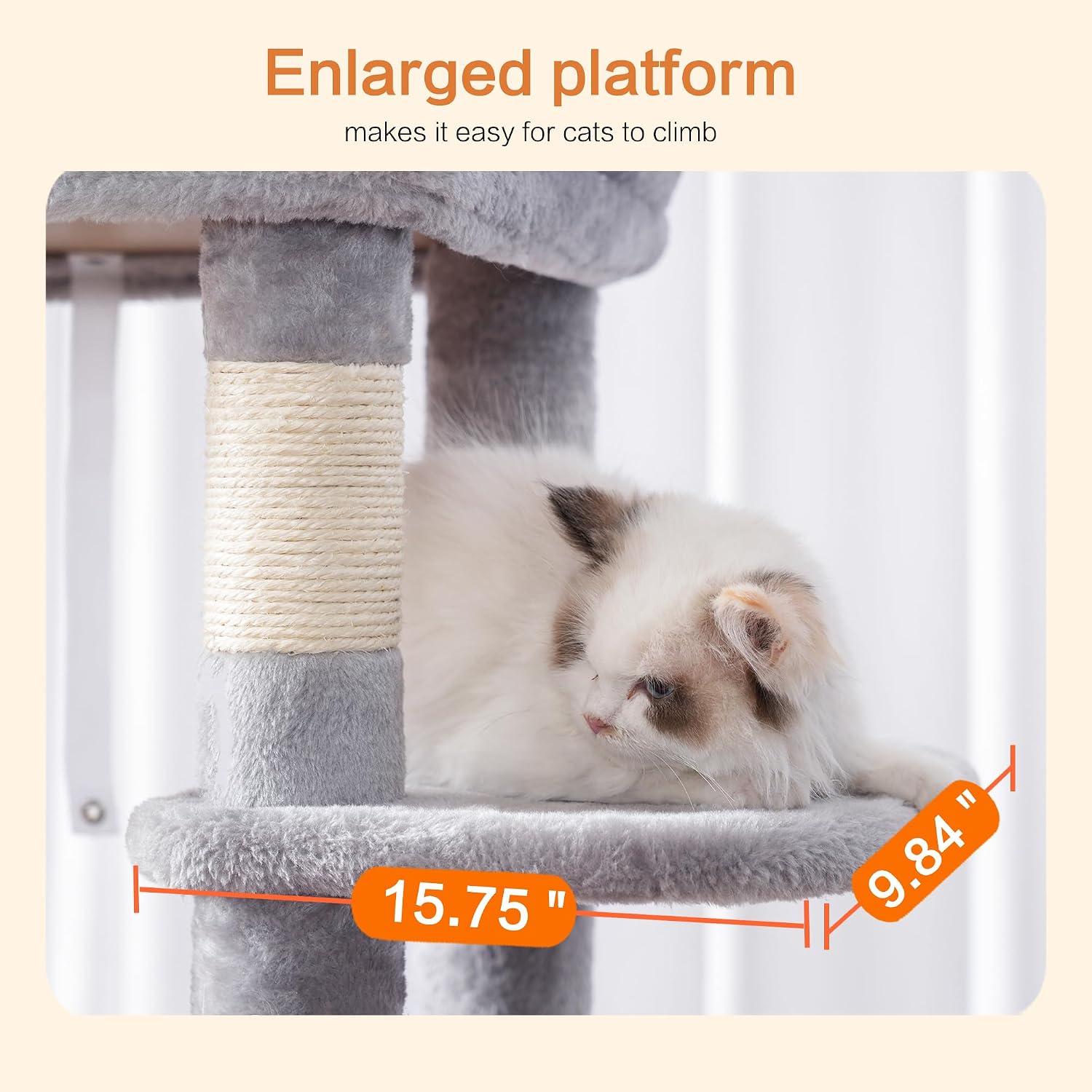 Detalle de Heybly Cat Tree for Large Cats Heavy Duty, 153cm XXL Cat Tower with Plush Perch, Cozy Basket and Large Condo