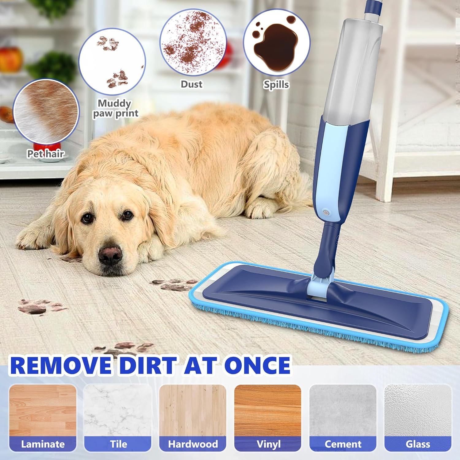 Thumbnail 5 de MANGOTIME Spray Mop for Cleaning Floors – Microfiber Pads, 410ml Bottle & 360° Head