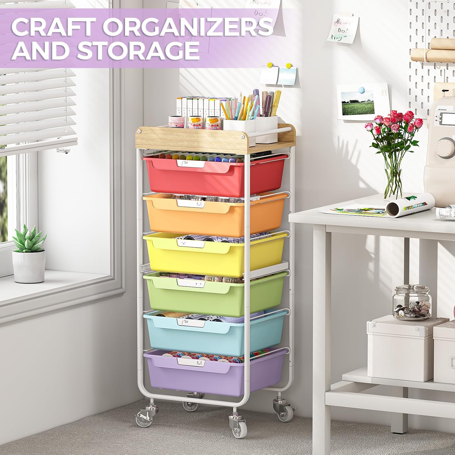 Thumbnail 6 de SYKIARIOL 1431+1233+1432 6-Drawer Rolling Storage Cart with Labels