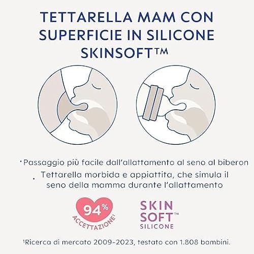 Detalle de MAM Tettarella Misura 3 (Set da 2) per allattamento 4+ mesi | SkinSoft, flusso veloce