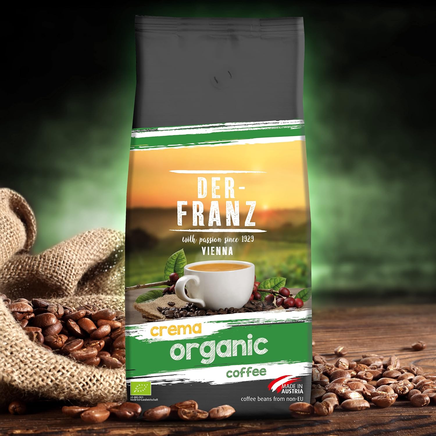 Detalle de Der-Franz Crema Bio Kaffee, ganze Bohne, 1000 g – Bio-Arabica mit milder Säure und fruchtigem Aroma