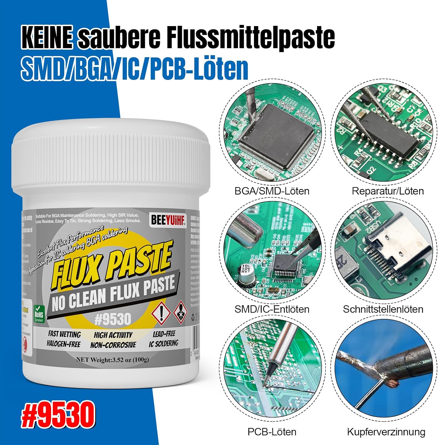 Thumbnail 3 de BEEYUIHF No-Clean Lötpaste Flussmittel für BGA/IC/CPU/PCB/SMD (nicht-korrosiv, bleifrei, 146 g)