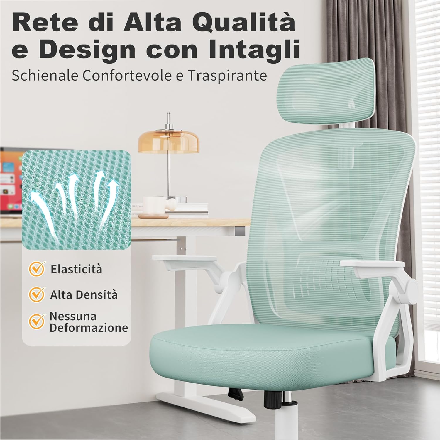 Detalle 2 de Naspaluro Sedia da Ufficio con Braccioli Ribaltabili a 90° – Ergonomica, Sedie Scrivania a 360°