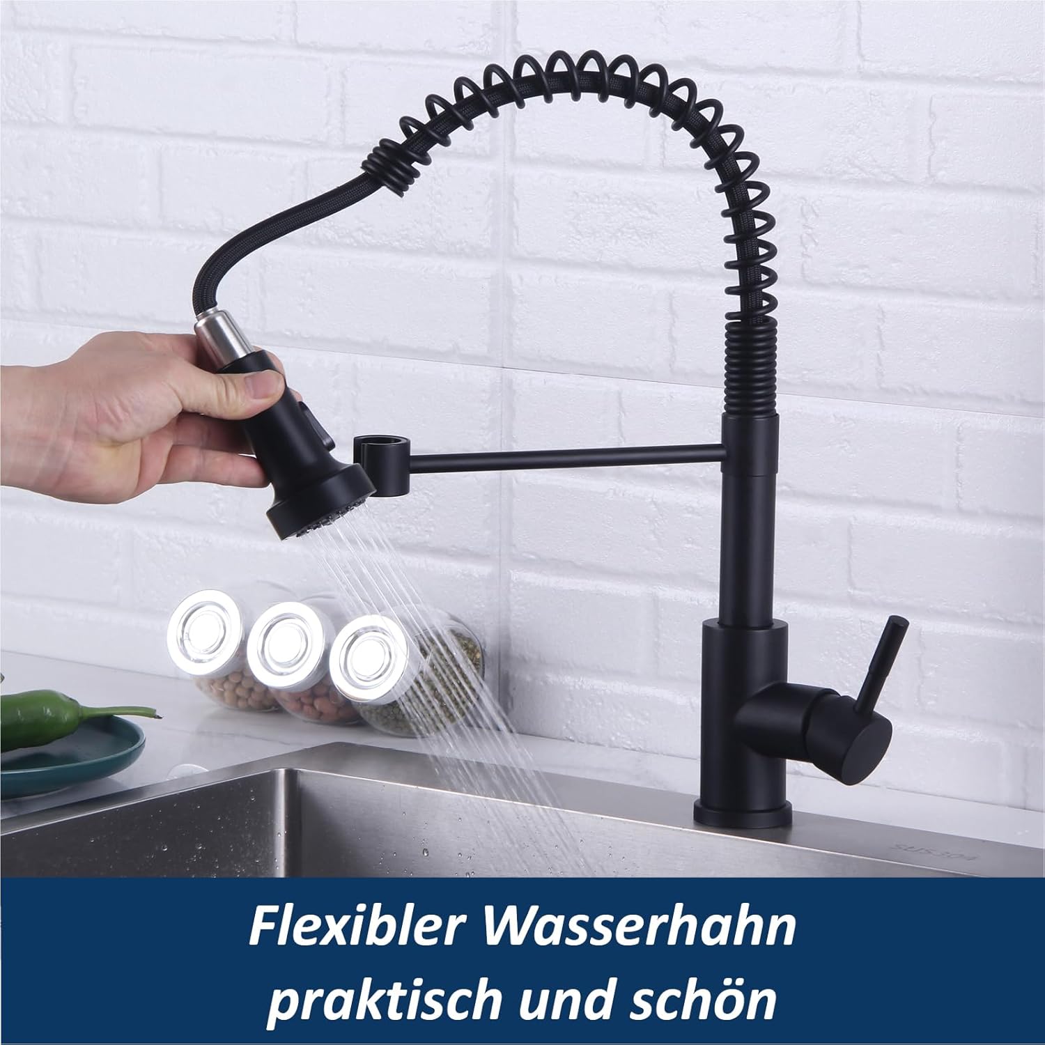 Detalle 2 de Spültischarmatur Mattschwarz Hochdruck 360° ⛲