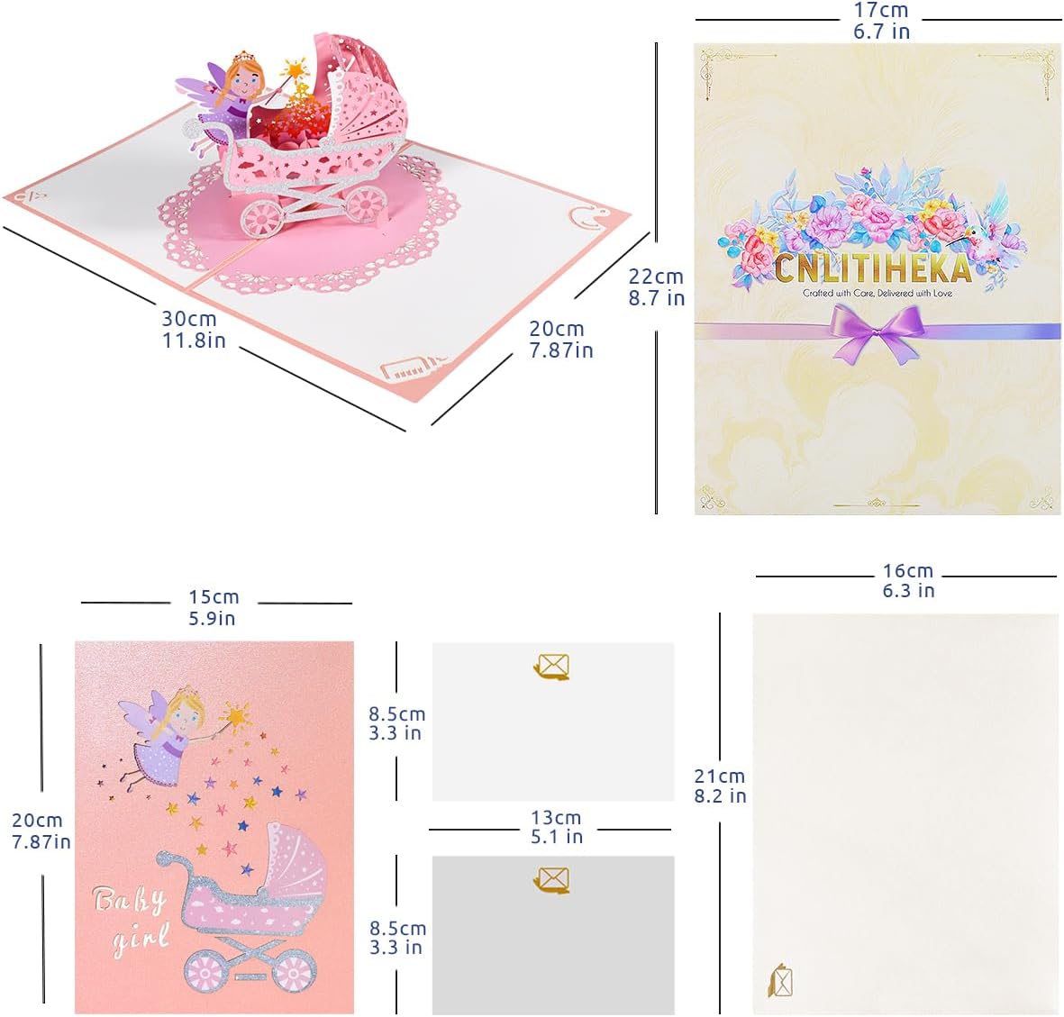 Thumbnail 1 de CNLITIHEKA New Baby Pop Up Card for Girls – Welcome New Baby greeting card with laser-cut 3D scene