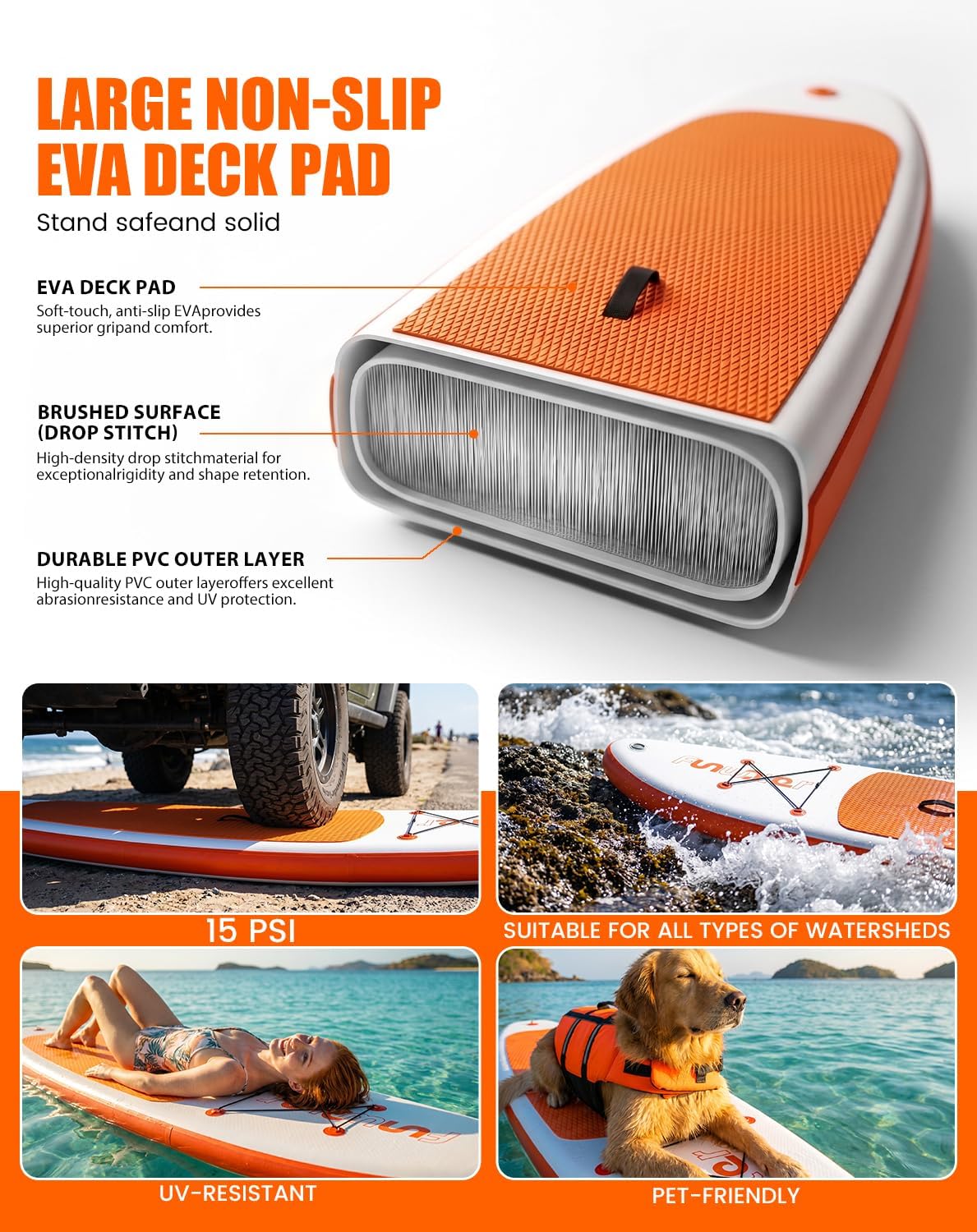 Detalle de FunWater Inflatable Ultra-Light 10'6" Stand Up Paddle Board Kit with Non-Slip EVA Deck