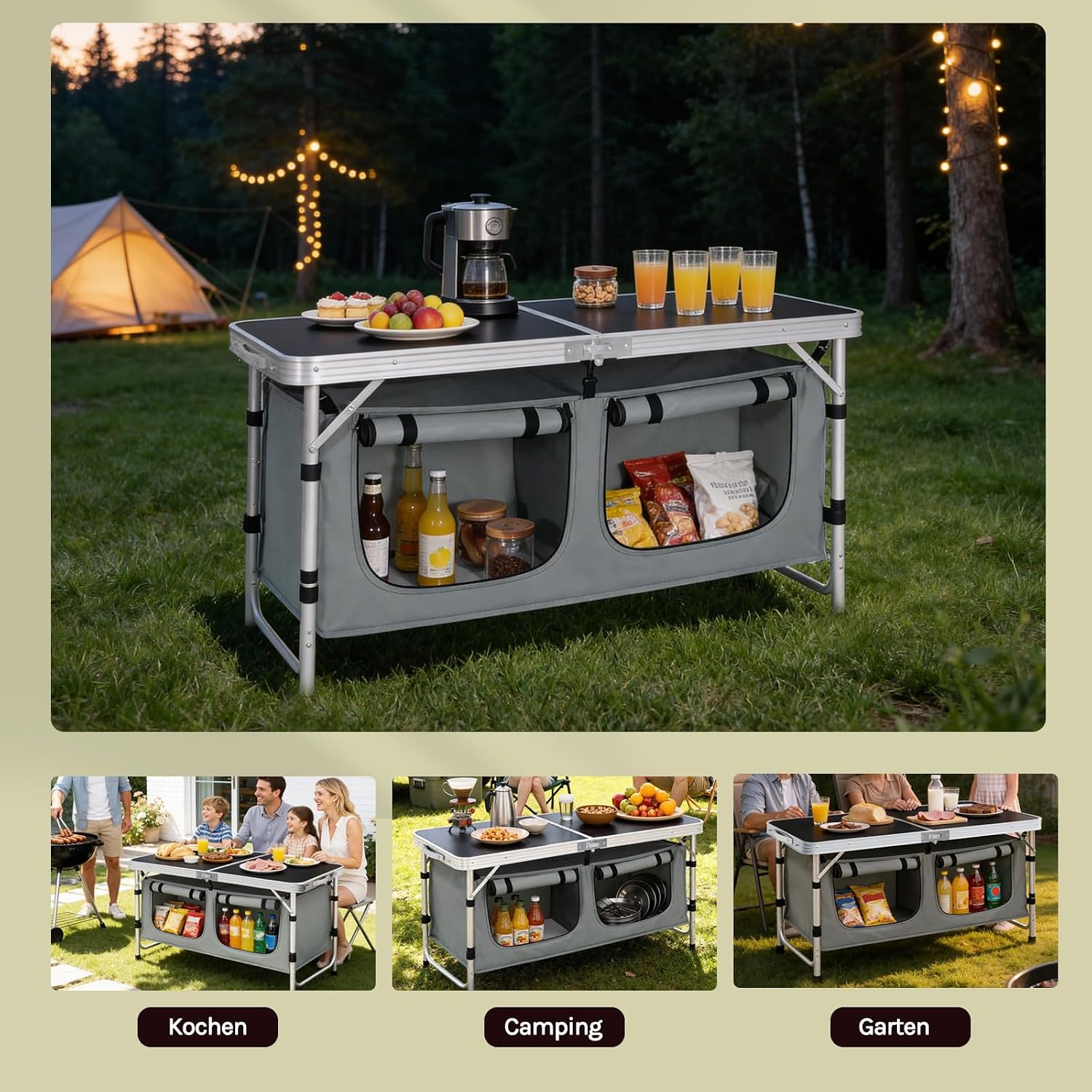 Thumbnail 6 de WOLTU faltbar Campingschrank Alu Campingtisch mit Stauraum – höhenverstellbar, robust & kompakt