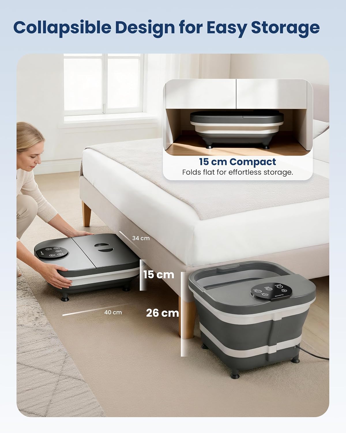 Detalle de COMFIER 2026 Klappbares Fußbad Massagegerät – Hydro-Therapie, Heizung und 30 Shiatsu-Bälle