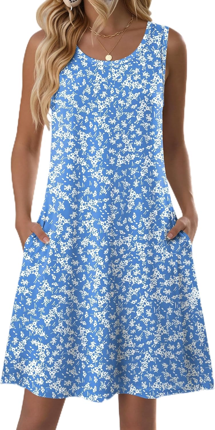Detalle de Zeagoo Summer Dresses for Women 2026 Sleeveless Floral Sundress with Pockets