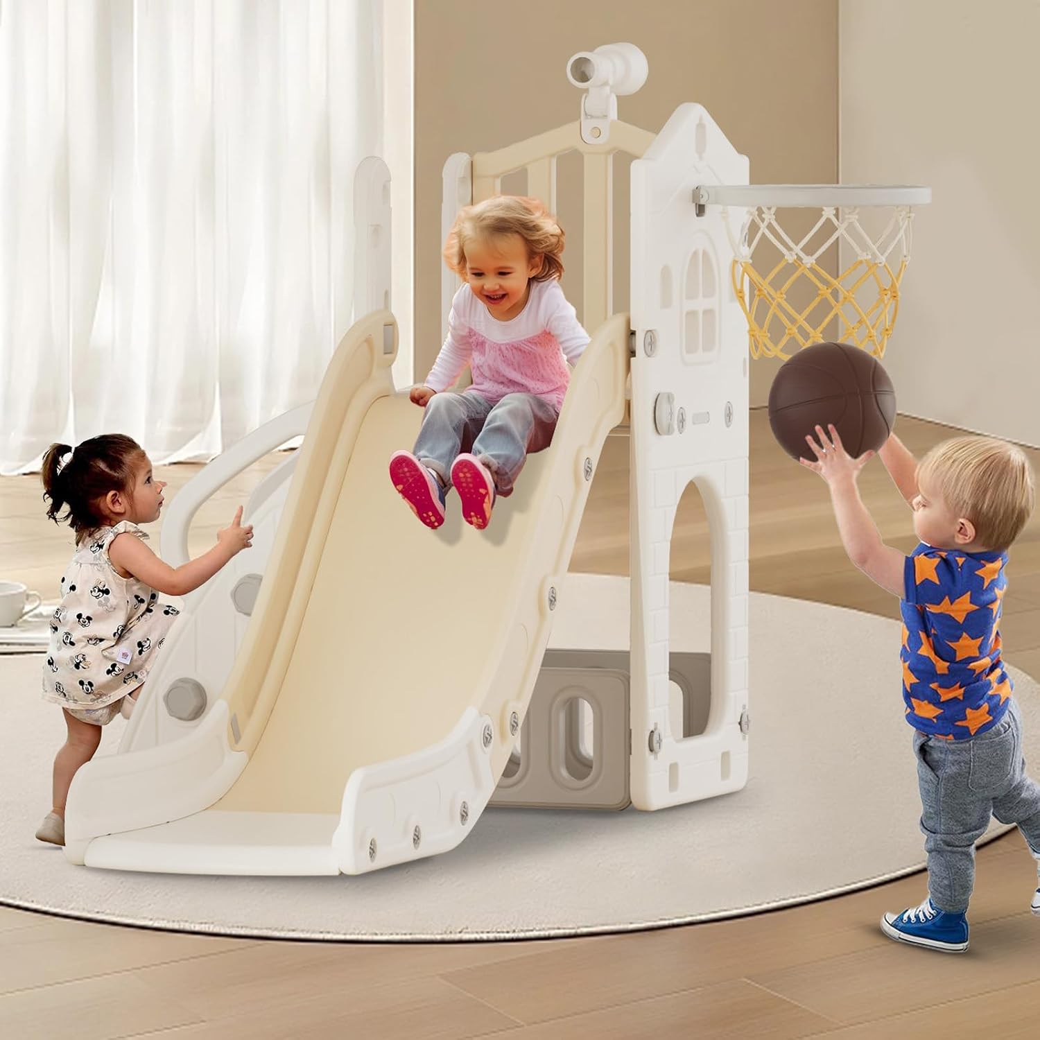 Thumbnail 6 de XJD 5-in-1 Toddler Slide with Basketball Hoop, Storage, and Telescope