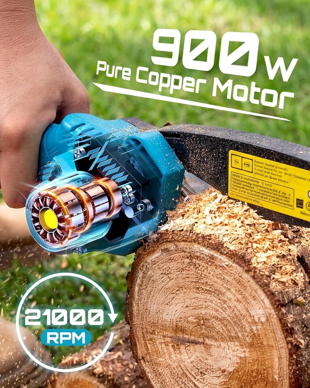 Detalle de Seesii Mini Chainsaw (6-inch, Cordless) With 2 Batteries — Handheld Power Chain Saw for Tree Trimming and Wood Cutting