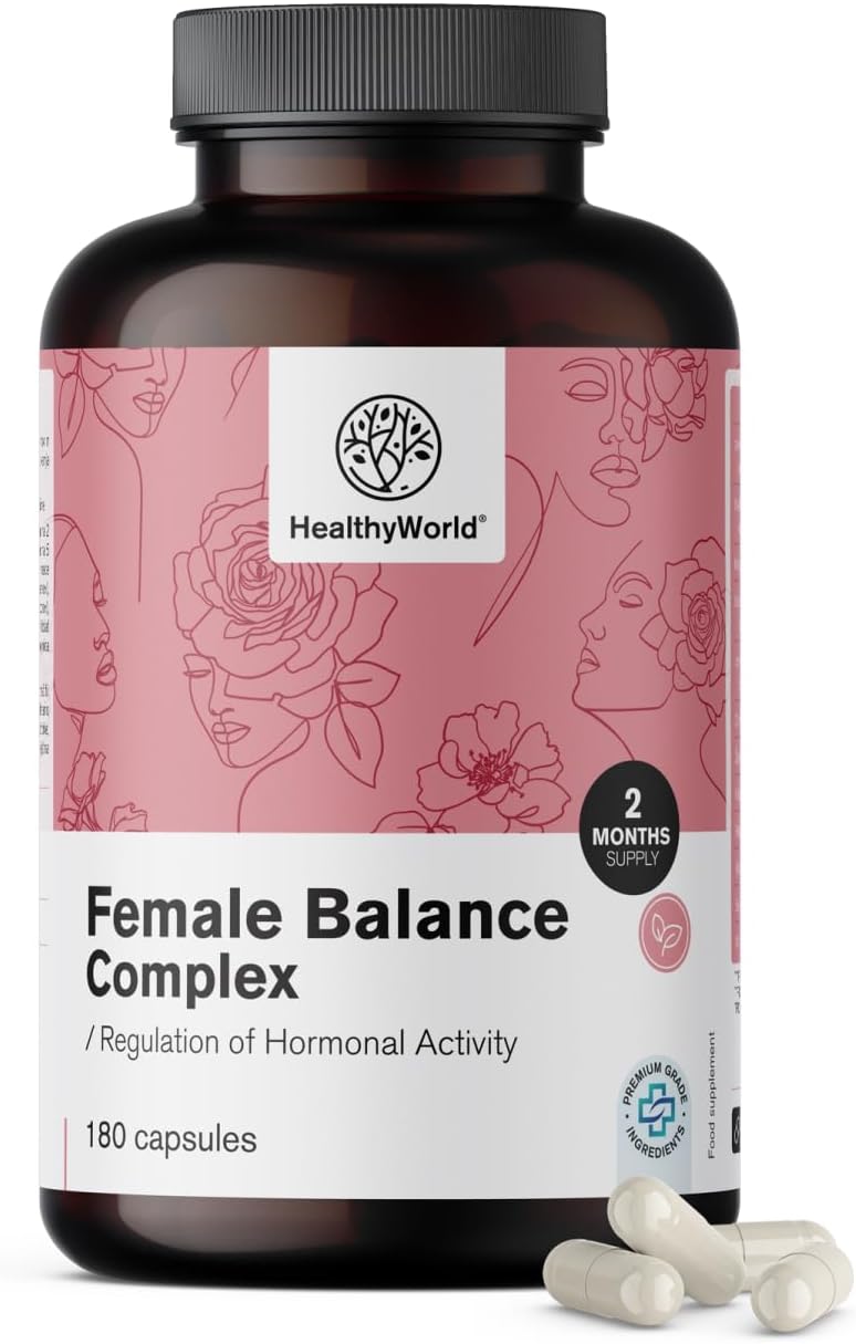 Detalle de HealthyWorld Female Balance hormonale-balanscomplex, 180 capsules met 12 actieve ingrediënten