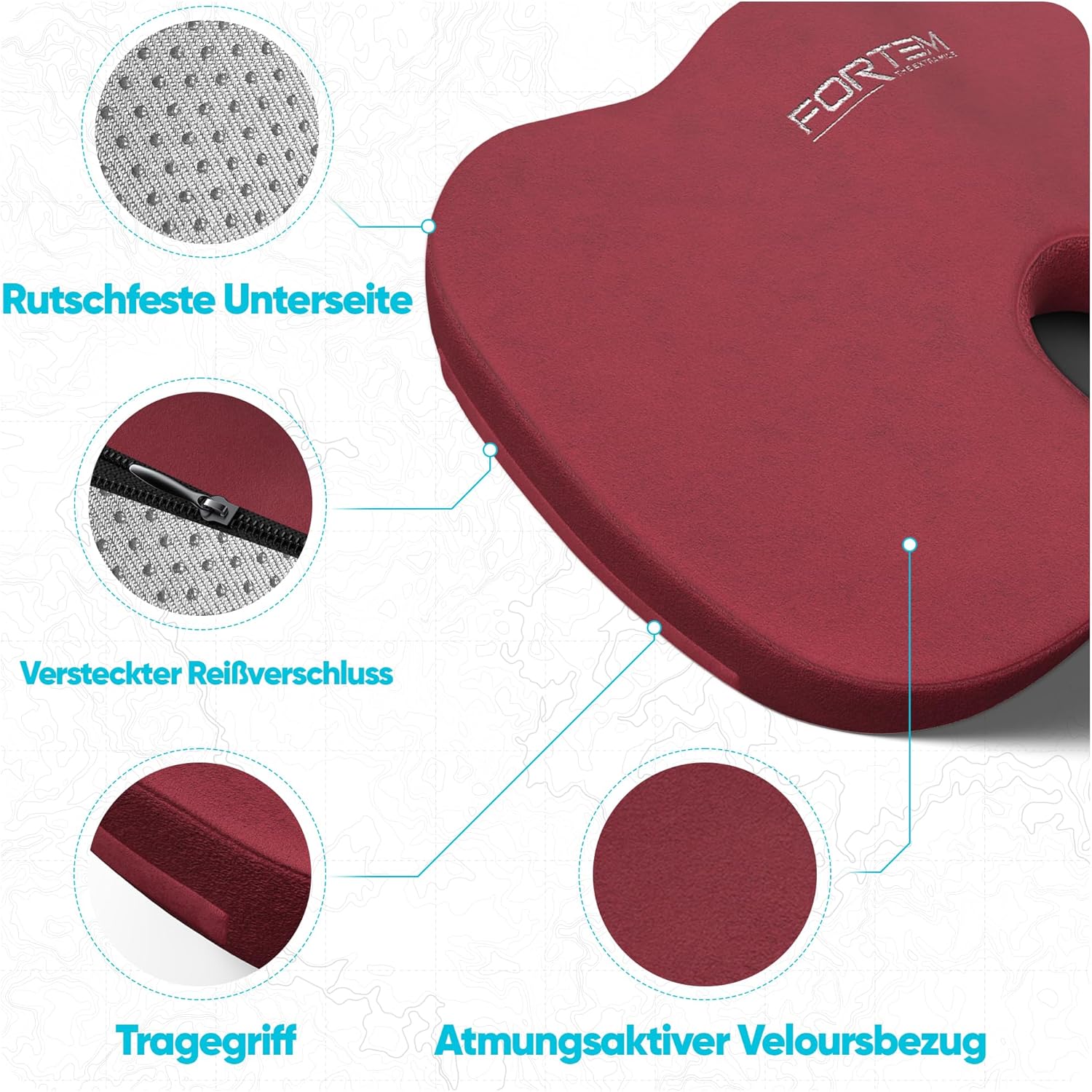 Thumbnail 3 de FORTEM Sitzkissen und Lendenkissen für Bürostuhl – Memory-Schaum Rückenkissen mit rutschfester Unterseite