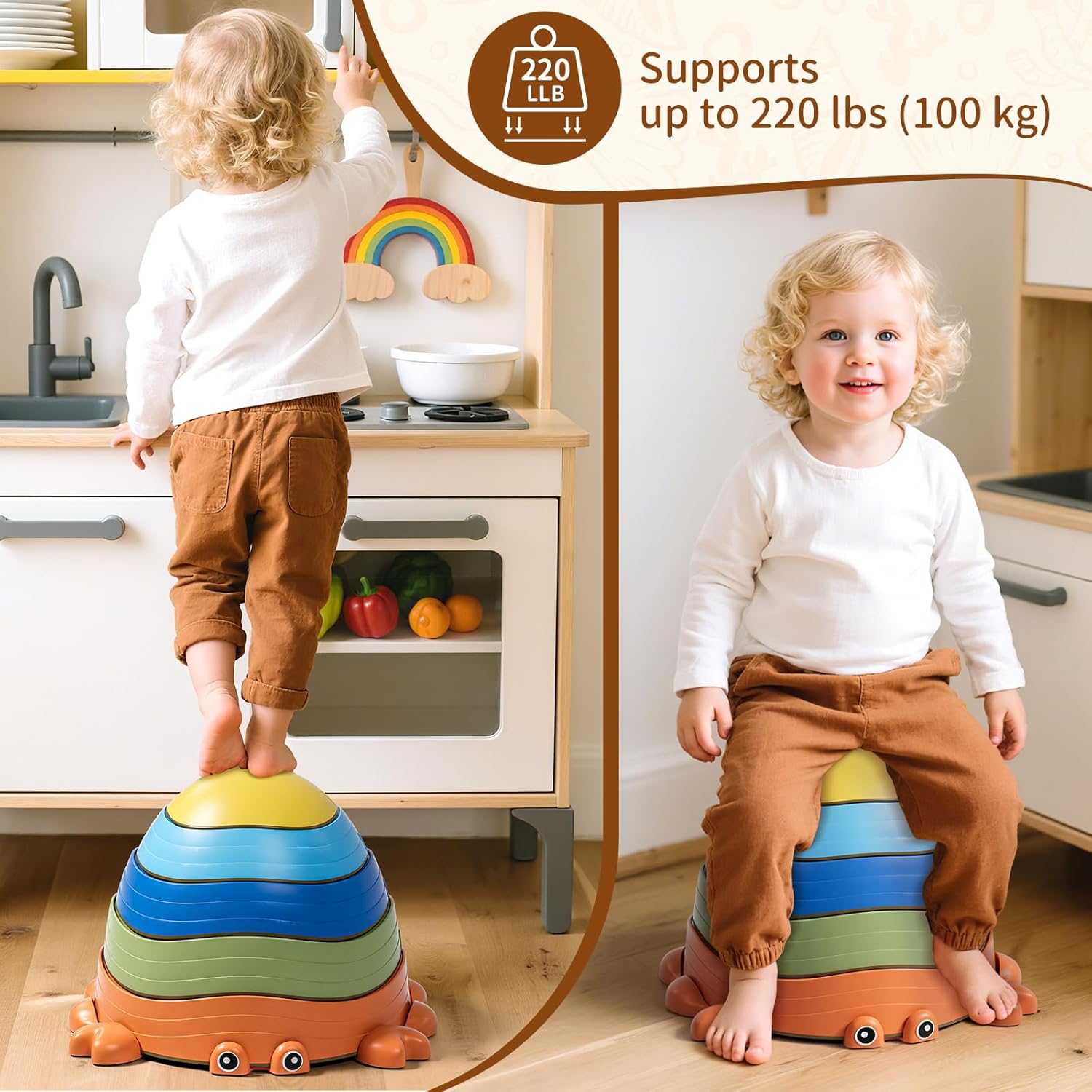 Detalle de KidBloom Stepping Stones Kids – textured balance & sensory play set with waterproof storage bag (age 3–5)