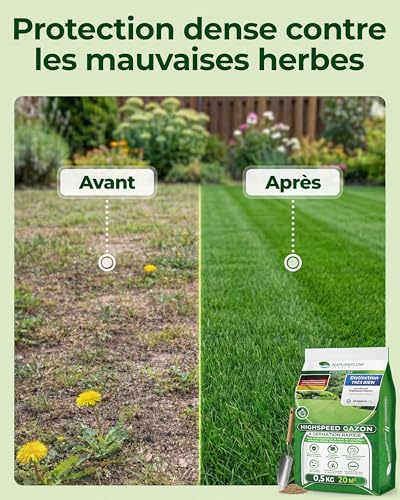 Detalle 2 de Natureflow Gazon Regarnissage Rapide 0,5 kg (20 m2) – Pelouse à semer, croissance rapide et autoréparation naturelle