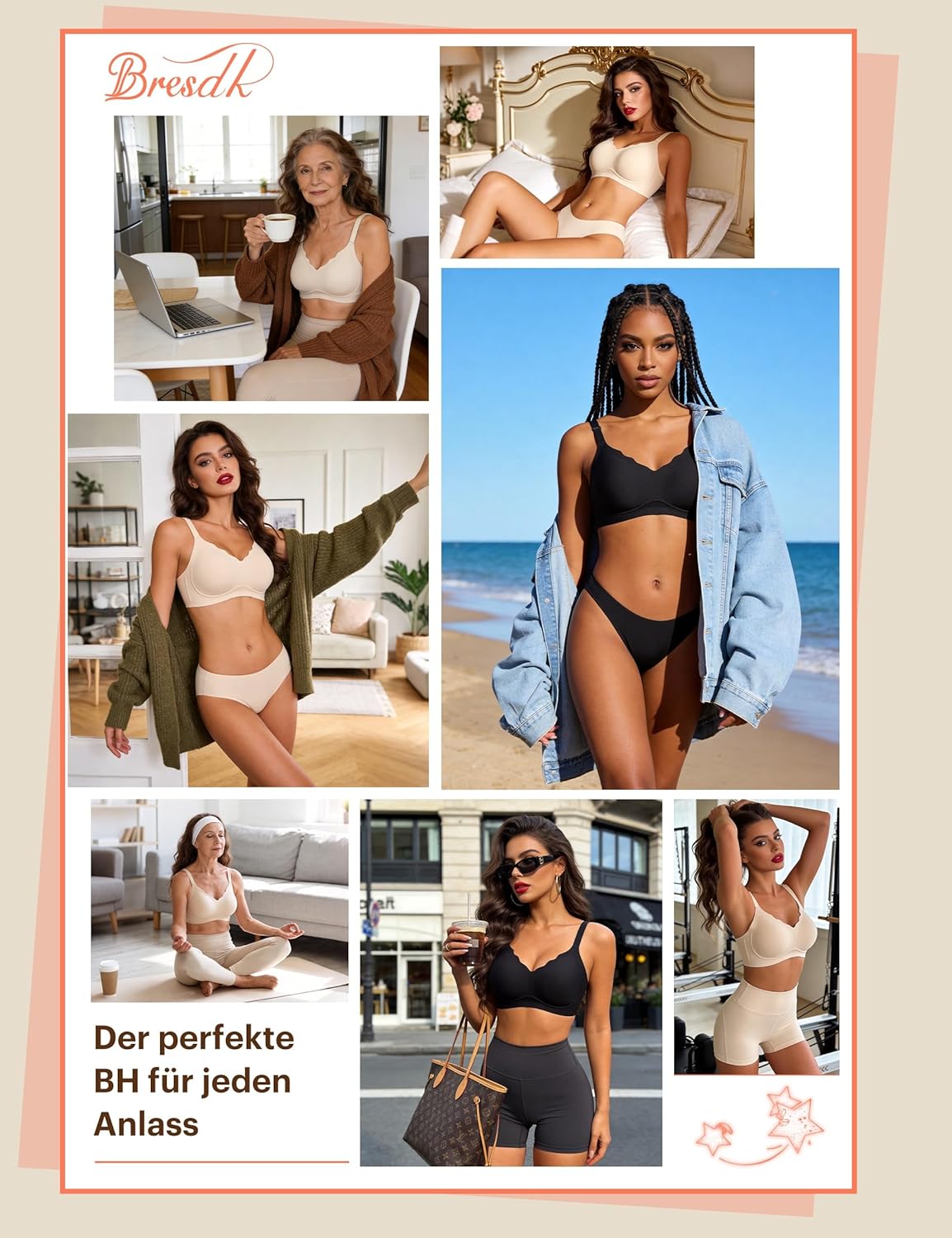 Thumbnail 4 de Bresdk Soutien-Gorge Femme sans Armatures – Maintien renforcé, bonnet intégré et rembourrage
