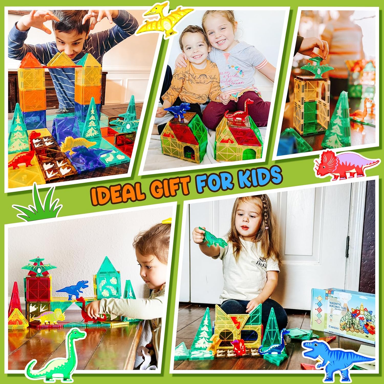 Detalle de Coodoo Dinosaur Magnetic Tiles for Toddlers 🧩