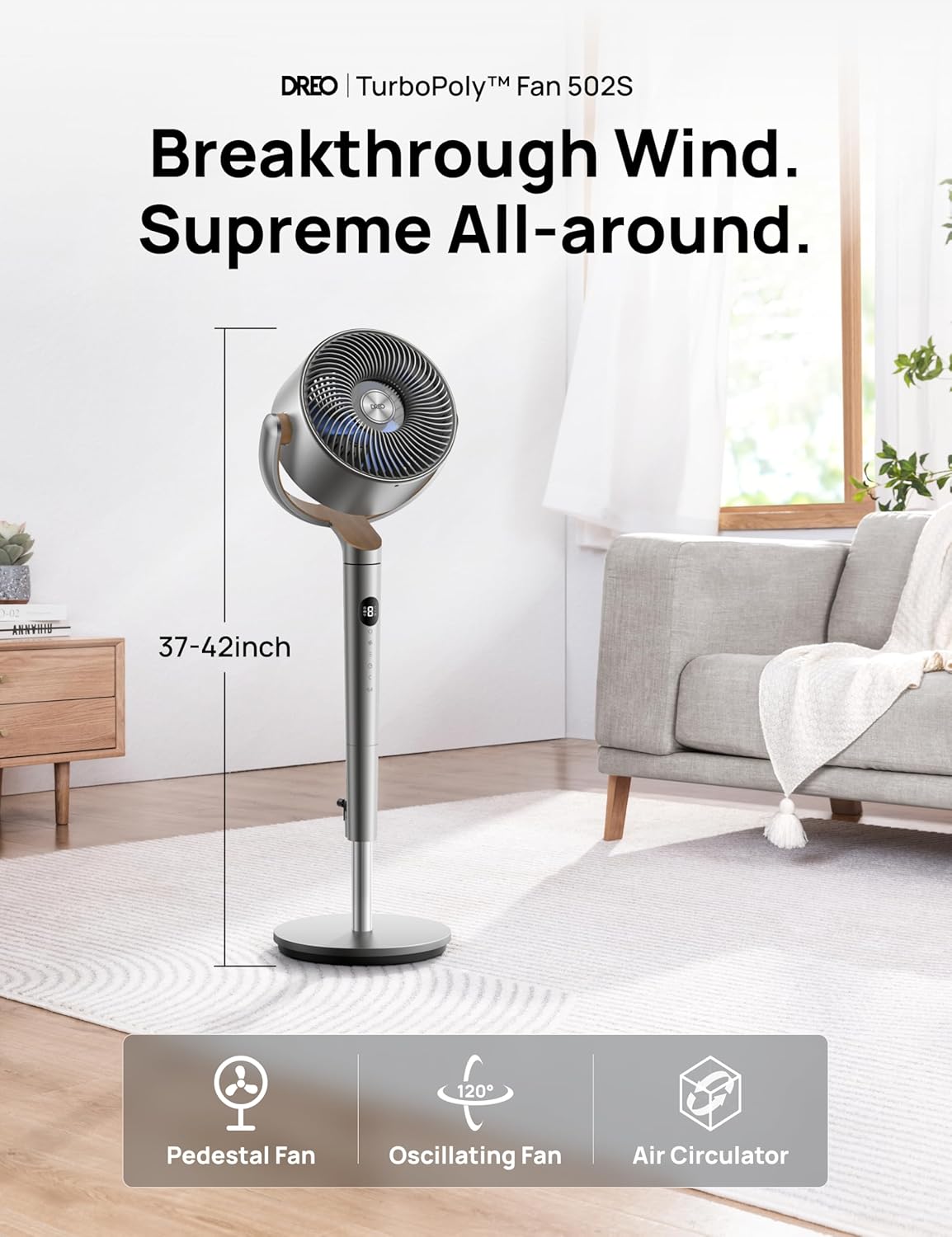 Thumbnail 1 de Dreo Standing Fan: 120°+120° Smart Oscillating Floor Fan with Wi‑Fi/Voice Control