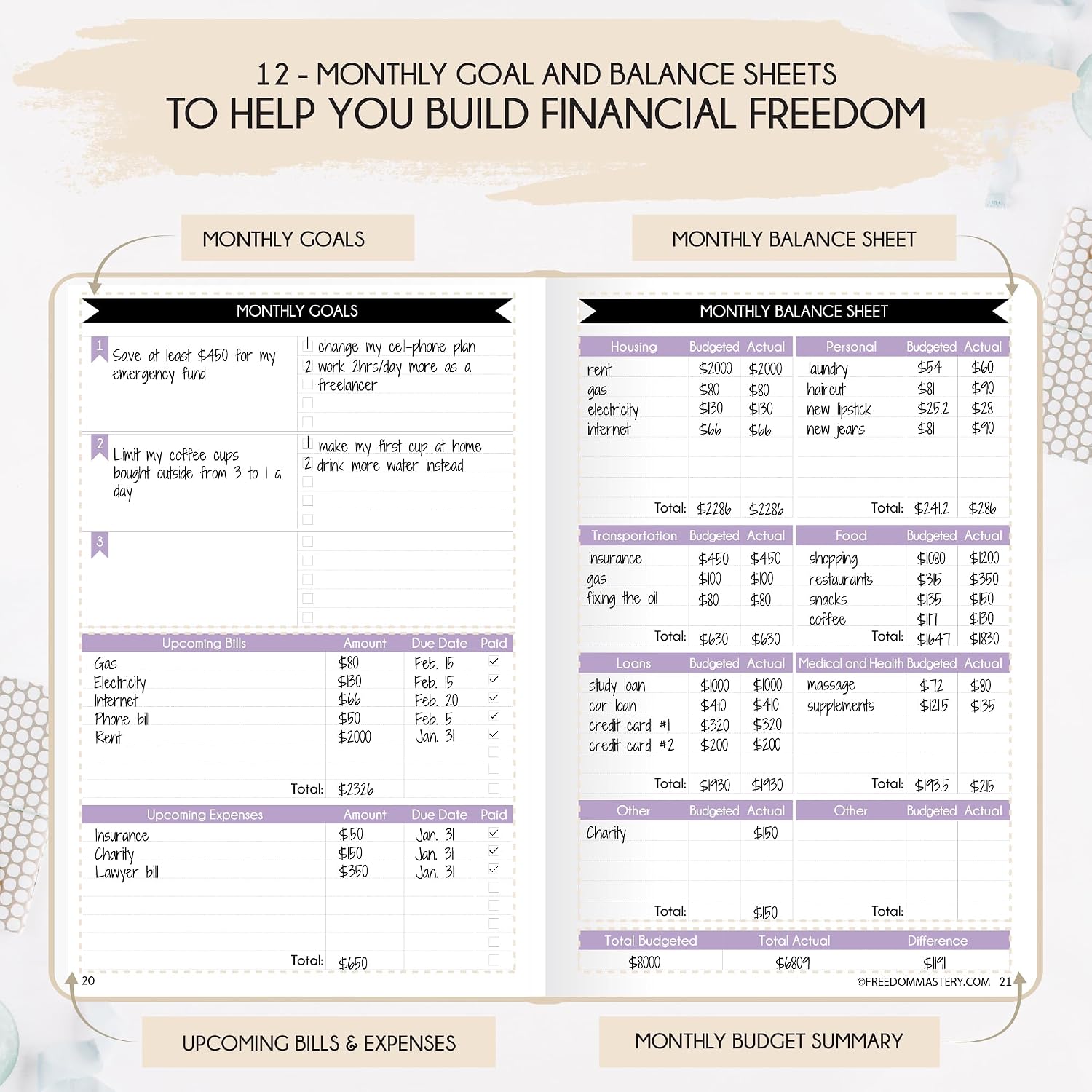 Detalle 2 de Budget Planner and Monthly Bill Organizer 12-Month ๐