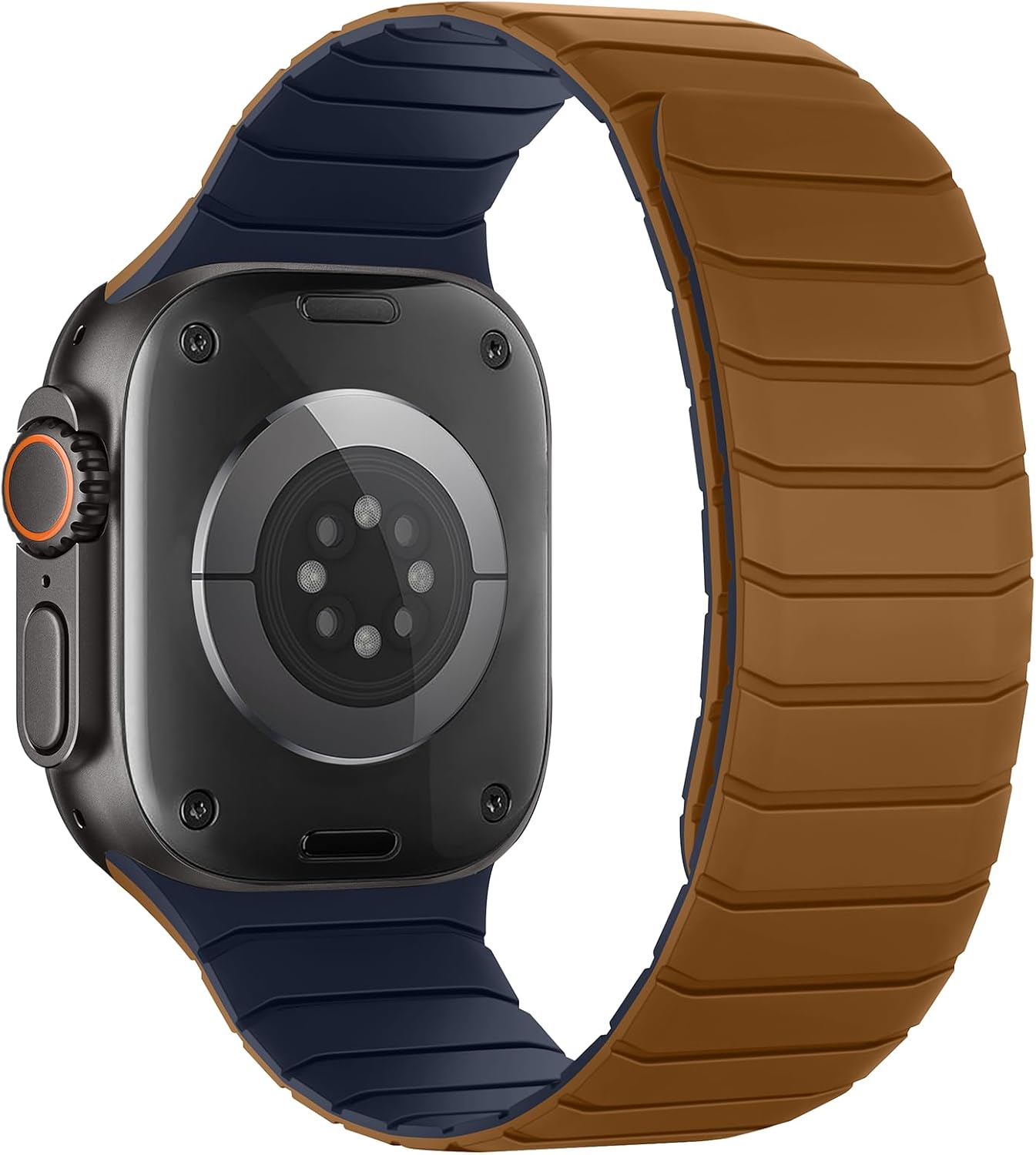 Detalle de Sixmoat Magnetic Silicone Strap for Apple Watch (42mm/41mm/40mm/38mm) – Brown-Indigo, 150–215mm wrists