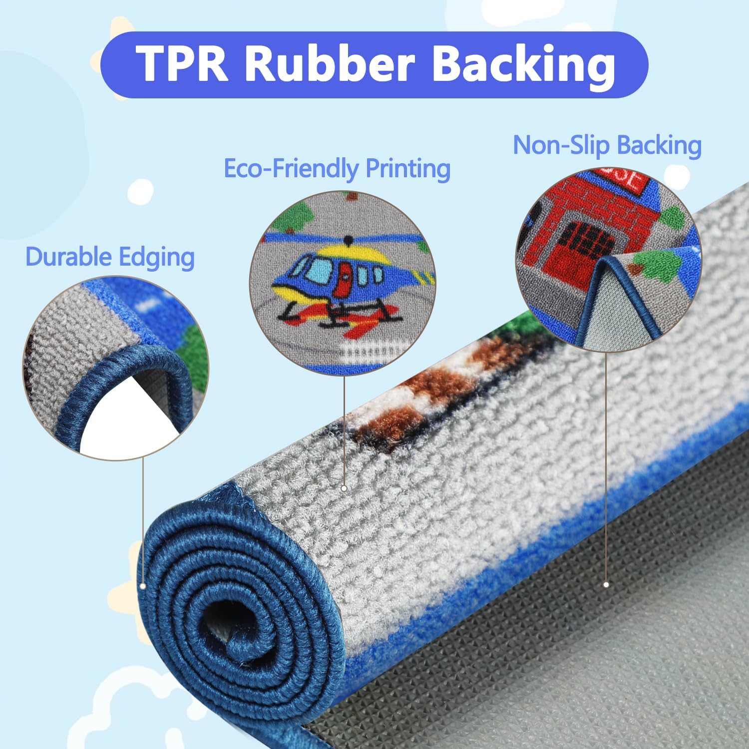 Detalle de Capslpad Kids Play Rug Town City Road Car Mat 150x200cm – Blue, Non-Slip & Machine Washable