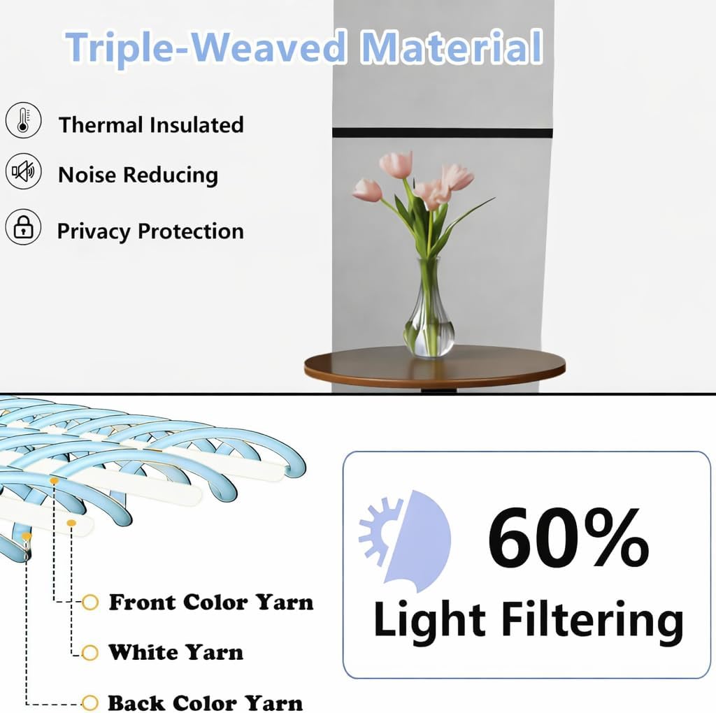Detalle de Simplebrand Ava Ivory Light Filtering Curtains, 2-Panel Set (63 Inch Length)