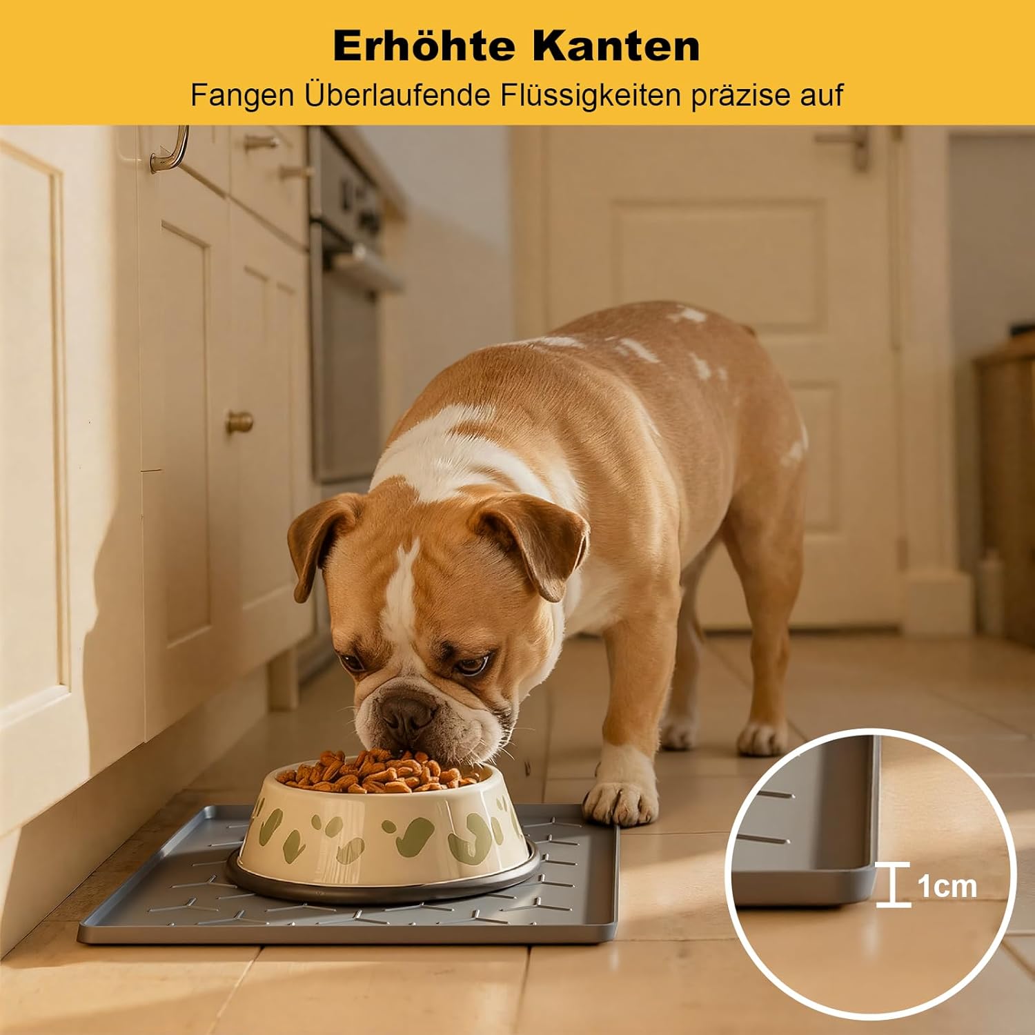 Detalle de Pieviev Futtermatte Katzen & Hunde 30x40 cm – wasserdichte Silikonunterlage mit Rand (Dunkelgrau)